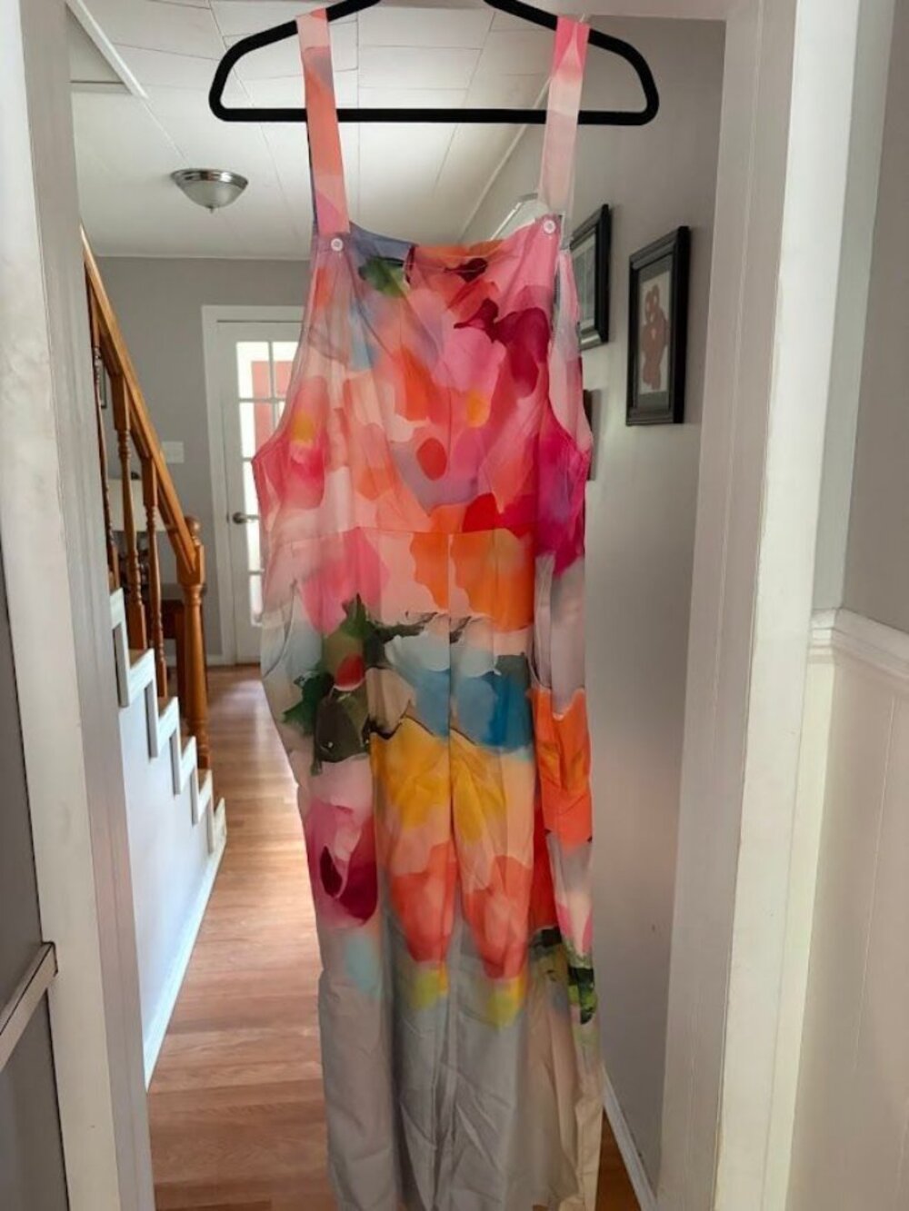 Women's Overalls-Red Floral Pattern